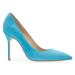 NWOB Manolo Blahnik BB 105 Pumps Shoes Heels Aqua Blue Suede sz 34.5/4.5 US